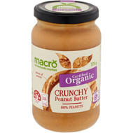 5 PACK of Macro Organic Crunchy Peanut Butter 375g