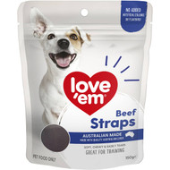 5 PACK of Love'em Beef Straps Dog Treats 150g