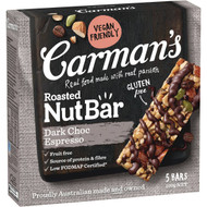 5 PACK of Carman's Dark Choc Espresso Nut Bars 160g