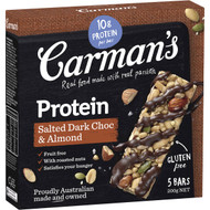3 PACK OF Carman's Salted Dark Choc Almond Gourmet Protein Bars 200g