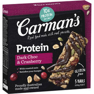 3 PACK OF Carman's Gourmet Protein Bars Dark Choc & Cranberry 200g