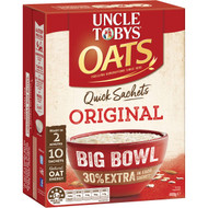 3 PACK OF Uncle Tobys Oats Quick Sachets Big Bowl Original Porridge 460g