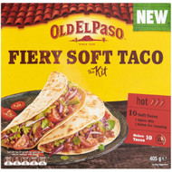 3 PACK OF Old El Paso Fiery Soft Taco Kit Hot  405g
