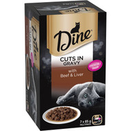 3 PACK OF Dine Wet Cat Food Cuts In Gravy With Beef & Liver Tray 7 pack