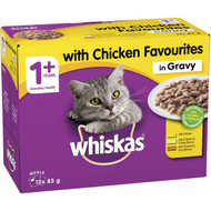 3 PACK OF Whiskas 1+ Years Wet Cat Food Chicken In Gravy Pouch 85g x12 pack