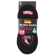 3 PACK OF Underworks Ladies All Day Invisible Black Footlet 5 - 8 3 pack