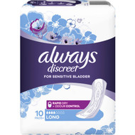 3 PACK OF Always Discreet Long For Bladder Leaks 10 pack