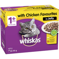 3 PACK OF Whiskas 1+ Years Wet Cat Food Chicken In Jelly Pouch 85g x12 pack