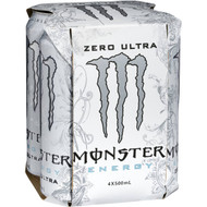 3 PACK OF Monster Energy Drink Ultra Zero 500ml x4 pack