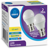 3 PACK OF Olsent Led Round Bc 5.5w 500lm Ww Round Globe 5.5 Watt 2 pack