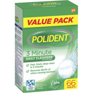 3 PACK OF Polident 3 Minute Denture Cleanser 66 pack