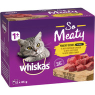 3 PACK OF Whiskas So Meaty Poultry Dishes Adult Wet Cat Food 12 pack