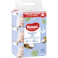 3 PACK OF Huggies Wipes With Coconut 3x80pk