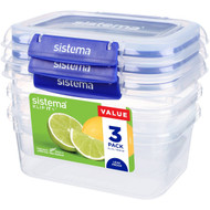 3 PACK OF Sistema Klip It Plus Rectangle 1l 3 pack