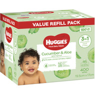 3 PACK OF Huggies Baby Wipes Value Refill Cucumber & Aloe 400 pack