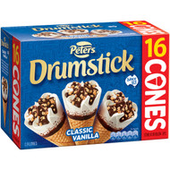 3 PACK OF Peters Drumstick Ice Cream Vanilla 16 pack