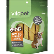 3 PACK OF Vitapet Rawhide Barrels Filled With Chicken Liver 400g