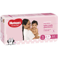 3 PACK OF Huggies Ultra Dry Nappies Crawler 6-11kg Girl 44pk bulk