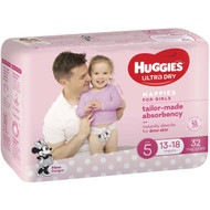 3 PACK OF Huggies Ultra Dry Nappies Walker 13-18kg Girl 32pk bulk