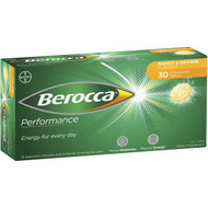 3 PACK OF Berocca Energy Vitamin Mango & Orange Effervescent Tablets 30 pack