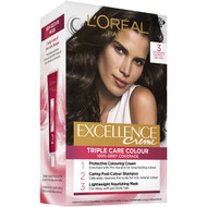 3 PACK OF L'oreal Excellence Creme Hair Colour 3 Darkest Brown