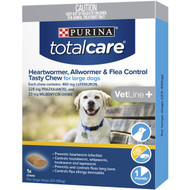3 PACK OF Total Care Allwormer & Flea Control Tasty Chew Large Dogs