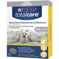 3 PACK OF Total Care Tasty Chew Heart+ Allworm For Small Dogs