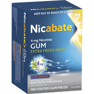 Nicabate Quit Smoking Extra Fresh Mint Gum 4 Mg 100 pack