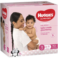 3 PACK OF Huggies Ultra Dry Nappies Crawler 6-11kg Girl 90pk jumbo