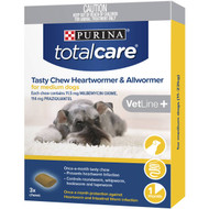 3 PACK OF Total Care Tasty Dog Chew Heart+allwormer Medium