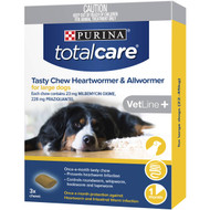 3 PACK OF Total Care Tasty Chew Heart+ Allworm For Large Dogs