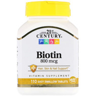 <img alt="21st Century, Biotin, 800 mcg, 110 Easy Swallow Tablets" title="21st Century, Biotin, 800 mcg, 110 Easy Swallow Tablets,740985228814"