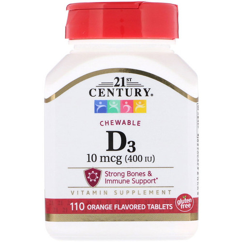 <img alt="21st Century, Vitamin D3, Chewable, Orange Flavored, 400 IU, 110 Tablets" title="21st Century, Vitamin D3, Chewable, Orange Flavored, 400 IU, 110 Tablets,740985273807"