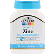 <img alt="21st Century, Zinc Plus Vitamins C & B-6, Cherry Flavor, 90 Chewable Tablets" title="21st Century, Zinc Plus Vitamins C & B-6, Cherry Flavor, 90 Chewable Tablets,740985226728"