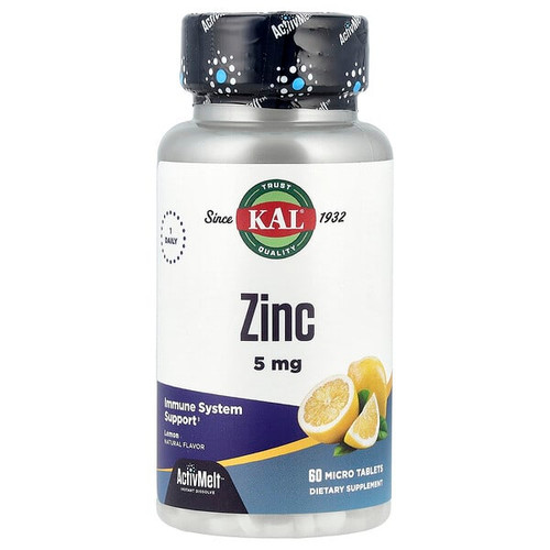 <img alt="KAL, Zinc, Lemon, 5 mg, 60 Micro Tablets" title="KAL, Zinc, Lemon, 5 mg, 60 Micro Tablets,021245718758"