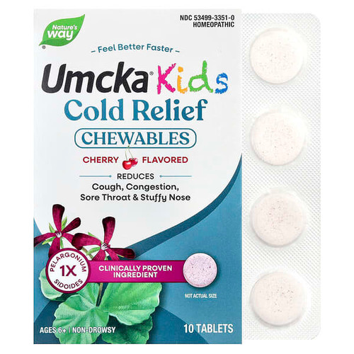 <img alt="Natures Way, Umcka Kids, Cold Relief Chewables, Non-Drowsy, Ages 6+, Cherry, 10 Tablets" title="Natures Way, Umcka Kids, Cold Relief Chewables, Non-Drowsy, Ages 6+, Cherry, 10 Tablets,033674123515"