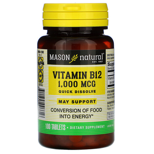 <img alt="Mason Natural, Vitamin B-12, Quick Dissolve, 1,000 mcg, 100 Tablets" title="Mason Natural, Vitamin B-12, Quick Dissolve, 1,000 mcg, 100 Tablets,311845096616"