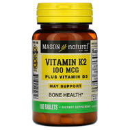 <img alt="Mason Natural, Vitamin K2 Plus Vitamin D3, 100 mcg, 100 Tablets" title="Mason Natural, Vitamin K2 Plus Vitamin D3, 100 mcg, 100 Tablets,311845162618"