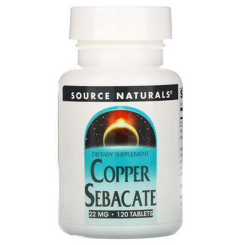 <img alt="Source Naturals, Copper Sebacate, 22 mg, 120 Tablets" title="Source Naturals, Copper Sebacate, 22 mg, 120 Tablets,021078008842"