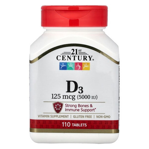 <img alt="21st Century, Vitamin D3, 125 mcg (5,000 IU), 110 Tablets" title="21st Century, Vitamin D3, 125 mcg (5,000 IU), 110 Tablets,740985272886"