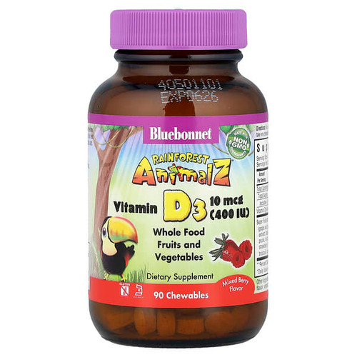<img alt="Bluebonnet Nutrition, Rainforest Animalz, Vitamin D3, Mixed Berry, 90 Chewables" title="Bluebonnet Nutrition, Rainforest Animalz, Vitamin D3, Mixed Berry, 90 Chewables,743715001947"