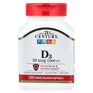 <img alt="21st Century, Vitamin D3, 50 mcg (2,000 IU), 250 Rapid Release Softgels" title="21st Century, Vitamin D3, 50 mcg (2,000 IU), 250 Rapid Release Softgels,740985274163"