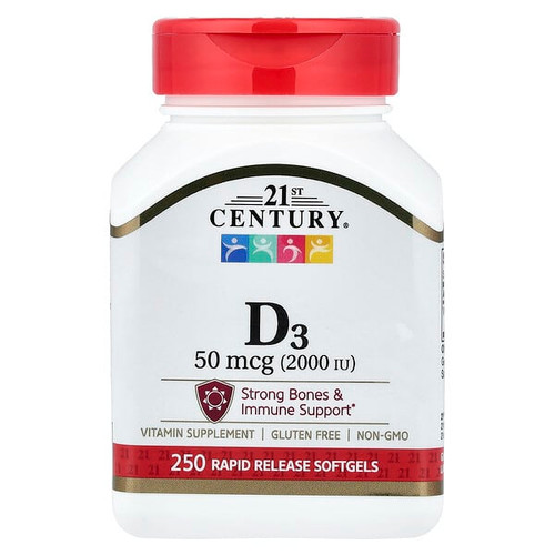 <img alt="21st Century, Vitamin D3, 50 mcg (2,000 IU), 250 Rapid Release Softgels" title="21st Century, Vitamin D3, 50 mcg (2,000 IU), 250 Rapid Release Softgels,740985274163"