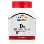 <img alt="21st Century, Vitamin D3, 250 mcg (10,000 IU), 110 Tablets" title="21st Century, Vitamin D3, 250 mcg (10,000 IU), 110 Tablets,740985275047"
