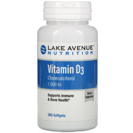 <img alt="Lake Avenue Nutrition, Vitamin D3, 1,000 IU, 360 Softgels" title="Lake Avenue Nutrition, Vitamin D3, 1,000 IU, 360 Softgels,898220014170"
