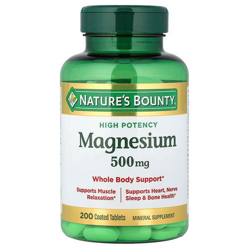 <img alt="Natures Bounty, Magnesium, High Potency, 500 mg, 200 Coated Tablets" title="Natures Bounty, Magnesium, High Potency, 500 mg, 200 Coated Tablets,074312530869"