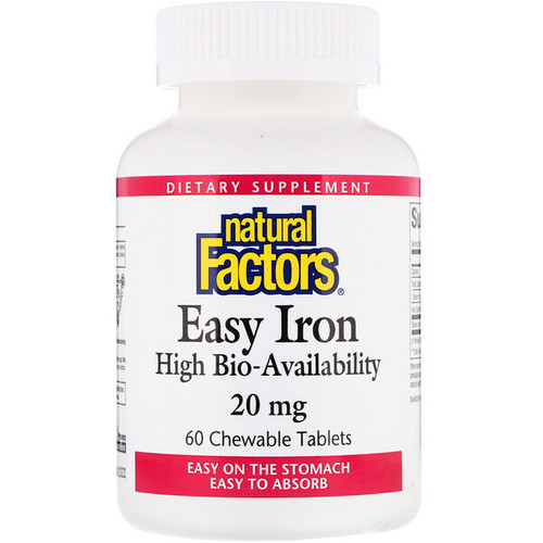 <img alt="Natural Factors, Easy Iron, Fruit Flavor, 20 mg, 60 Chewable Tablets" title="Natural Factors, Easy Iron, Fruit Flavor, 20 mg, 60 Chewable Tablets,068958016474"