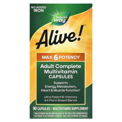 <img alt="Natures Way, Alive Max6 Potency, Adult Complete Multivitamin, No Added Iron, 90 Capsules" title="Natures Way, Alive Max6 Potency, Adult Complete Multivitamin, No Added Iron, 90 Capsules,033674150924"