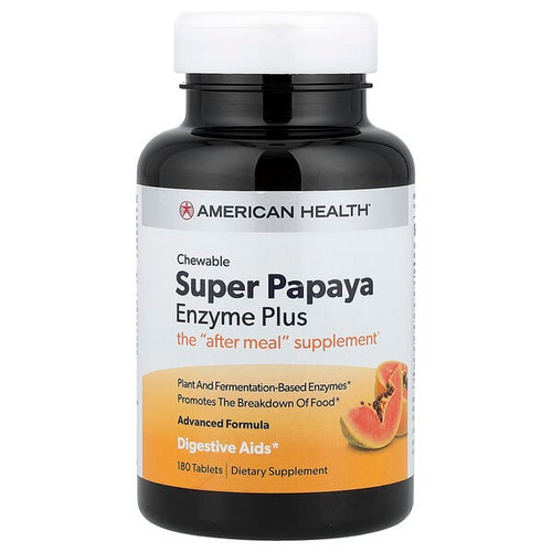 <img alt="American Health, Super Papaya Enzyme Plus, Chewable, 180 Tablets" title="American Health, Super Papaya Enzyme Plus, Chewable, 180 Tablets,076630502047"