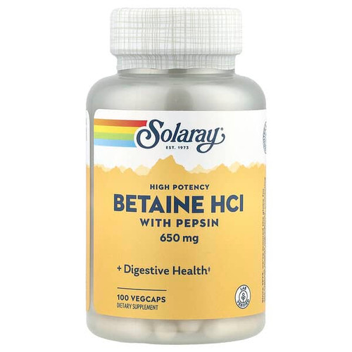<img alt="Solaray, High Potency Betaine HCl with Pepsin, 100 VegCaps" title="Solaray, High Potency Betaine HCl with Pepsin, 100 VegCaps,076280048148"